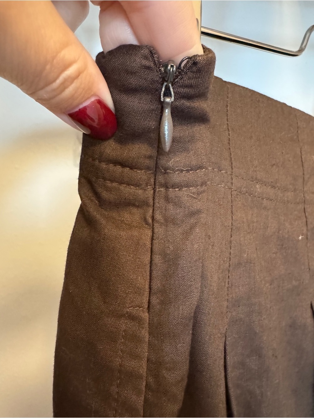🌸Bohemian Linen blend Midi Rich Brown Skirt with Floral Embroidery size 8 LOFT - Picture 8 of 8
